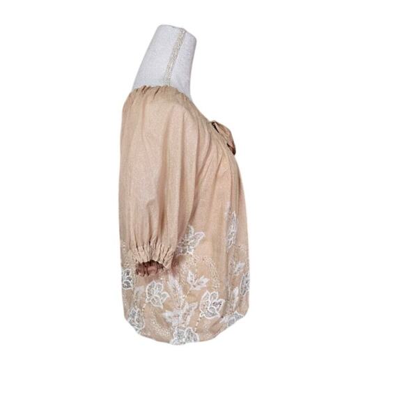 Alberto Makali Embroidered Silk Top Size Medium Tan Coquette Feminine Boho Fairy - Picture 4 of 12